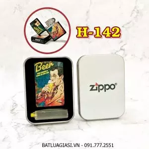 BẬT LỬA ZIPPO SƠN TĨNH ĐIỆN 2 MẶT KIỂU VINTAGE (CÓ MỘC ĐÁY) - (HỘP THIẾC KÈM XĂNG) H-142