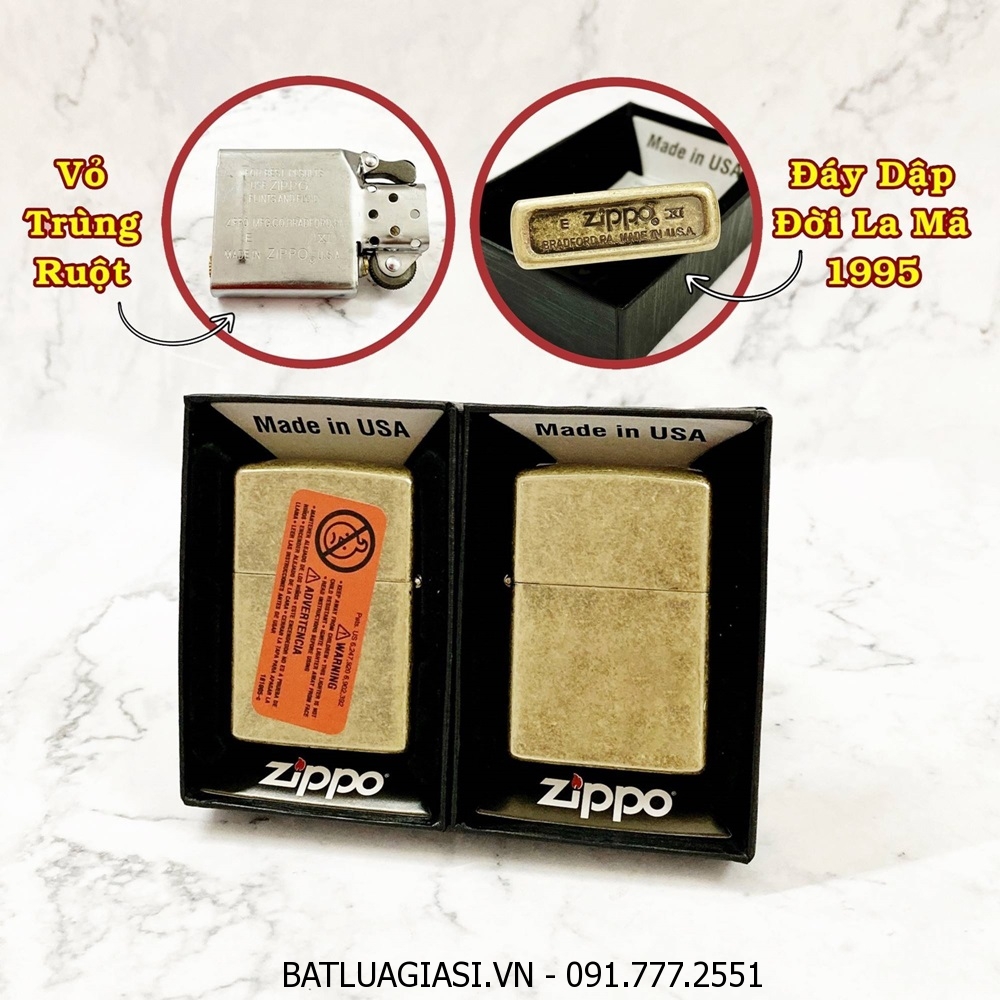 BẬT LỬA ZIPPO MỸ VÀNG CỔ TRƠN - ĐỜI LA MÃ 1995 - RUỘT USA (CÓ TEM ĐỎ) - (XÀI XĂNG) #VÀNG CỔ