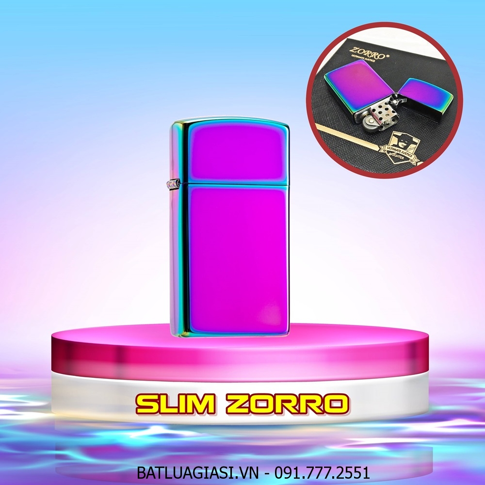 BẬT LỬA ZIPPO SLIM ZORRO TRƠN BÓNG (FULL BOX) - (XÀI XĂNG) #7 MÀU