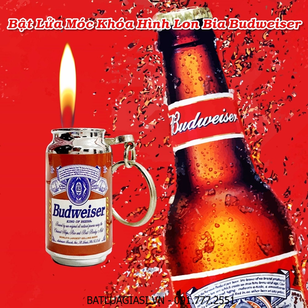 BẬT LỬA MÓC KHÓA HÌNH LON BIA BUDWEISER - (XÀI GAS)