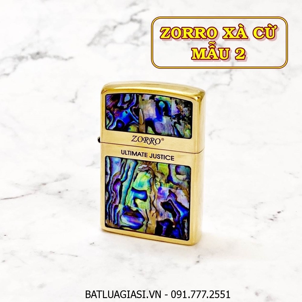 BẬT LỬA ZIPPO ZORRO ULTIMATE JUSTICE KHẢM XÀ CỪ (MẪU 2) (FULLBOX) - (XÀI XĂNG)