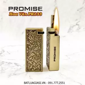 BẬT LỬA XĂNG ĐÁ PROMISE PR133 ĐÁNH LỬA NGANG HOA VĂN DẬP NỔI (KIM LOẠI NGUYÊN KHỐI) - (XÀI XĂNG)