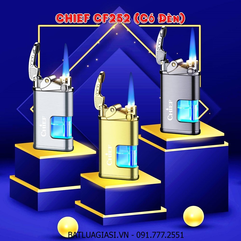 BẬT LỬA KHÈ GAS LỘ THIÊN CHIEF BÚNG TAY ĐÁNH LỬA CF252 - LỬA ĐÈN (CÓ ĐÈN LED NHẤP NHÁY) - (XÀI GAS)