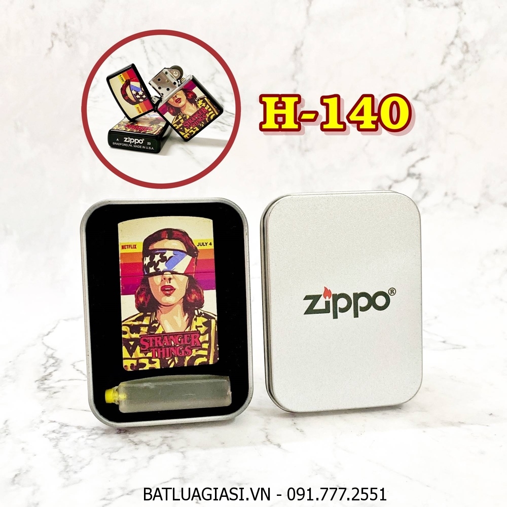 BẬT LỬA ZIPPO SƠN TĨNH ĐIỆN 2 MẶT KIỂU VINTAGE (CÓ MỘC ĐÁY) - (HỘP THIẾC KÈM XĂNG) H-140