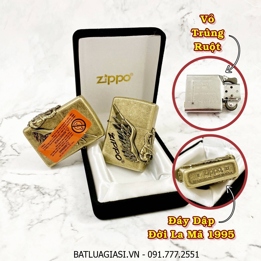 BẬT LỬA ZIPPO MỸ VÀNG CỔ HÌNH NỔI \