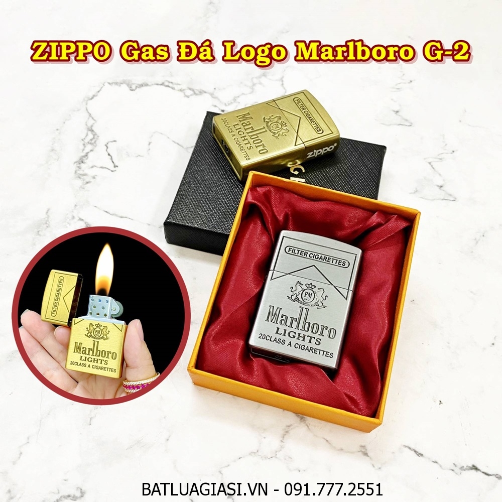 BẬT LỬA ZIPPO GAS ĐÁ LOGO MARLBORO G-2 (CÓ HỘP) - (XÀI GAS)