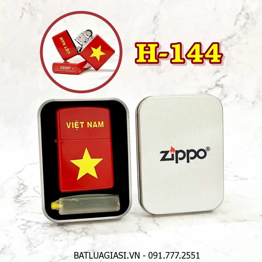 BẬT LỬA ZIPPO SƠN TĨNH ĐIỆN HÌNH CỜ VIỆT NAM - CỜ ĐỎ SAO VÀNG (CÓ MỘC ĐÁY) (HỘP THIẾC KÈM XĂNG) H-144