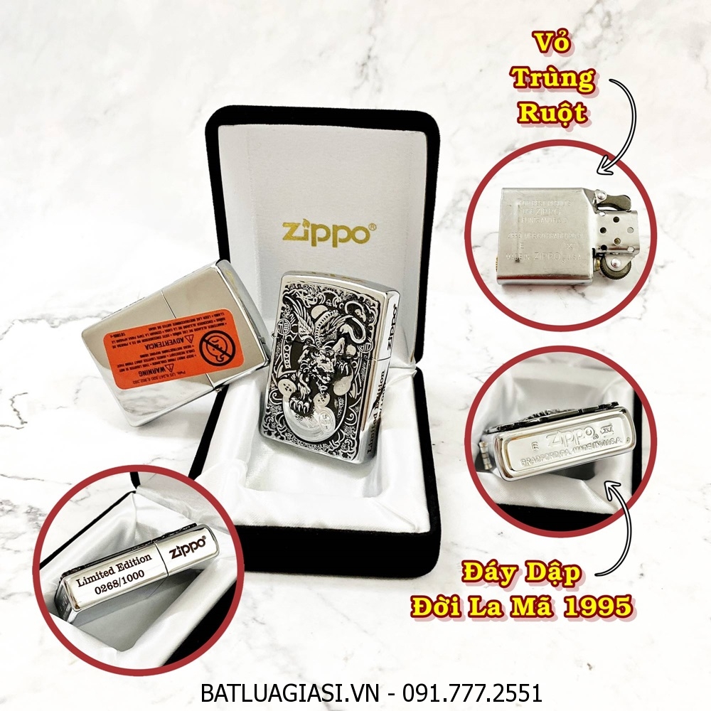 BẬT LỬA ZIPPO MỸ LIMITED EDITION HÌNH TỲ HƯU GIỮ TIỀN - ĐỜI LA MÃ 1995 - RUỘT USA (CÓ TEM ĐỎ) - (XÀI XĂNG) #BẠC