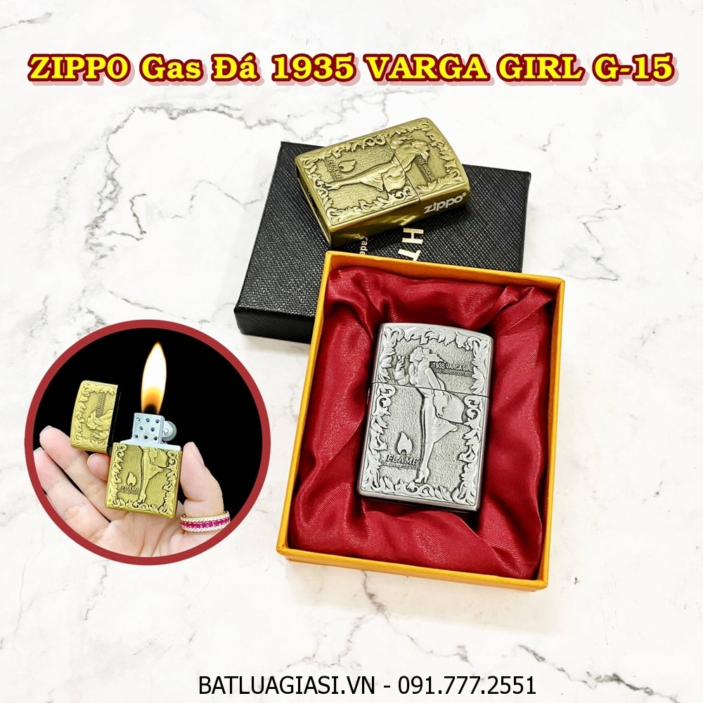 BẬT LỬA ZIPPO GAS ĐÁ 1935 VARGA GIRL G-15 (CÓ HỘP) - (XÀI GAS)