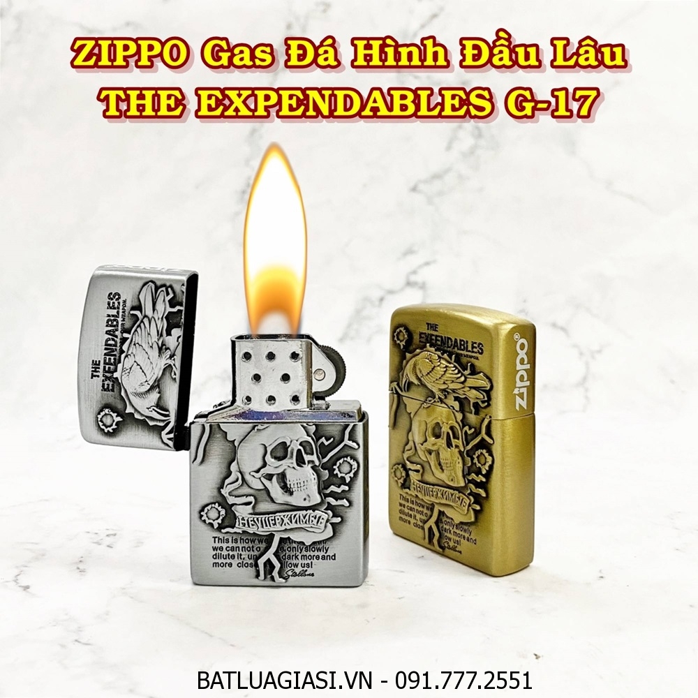 BẬT LỬA ZIPPO GAS ĐÁ HÌNH ĐẦU LÂU THE EXPENDABLES G-17 - (XÀI GAS)