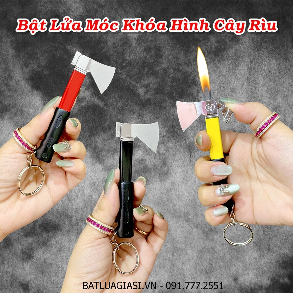 BẬT LỬA MÓC KHOÁ HÌNH CÂY RÌU (KIM LOẠI) - (XÀI GAS)