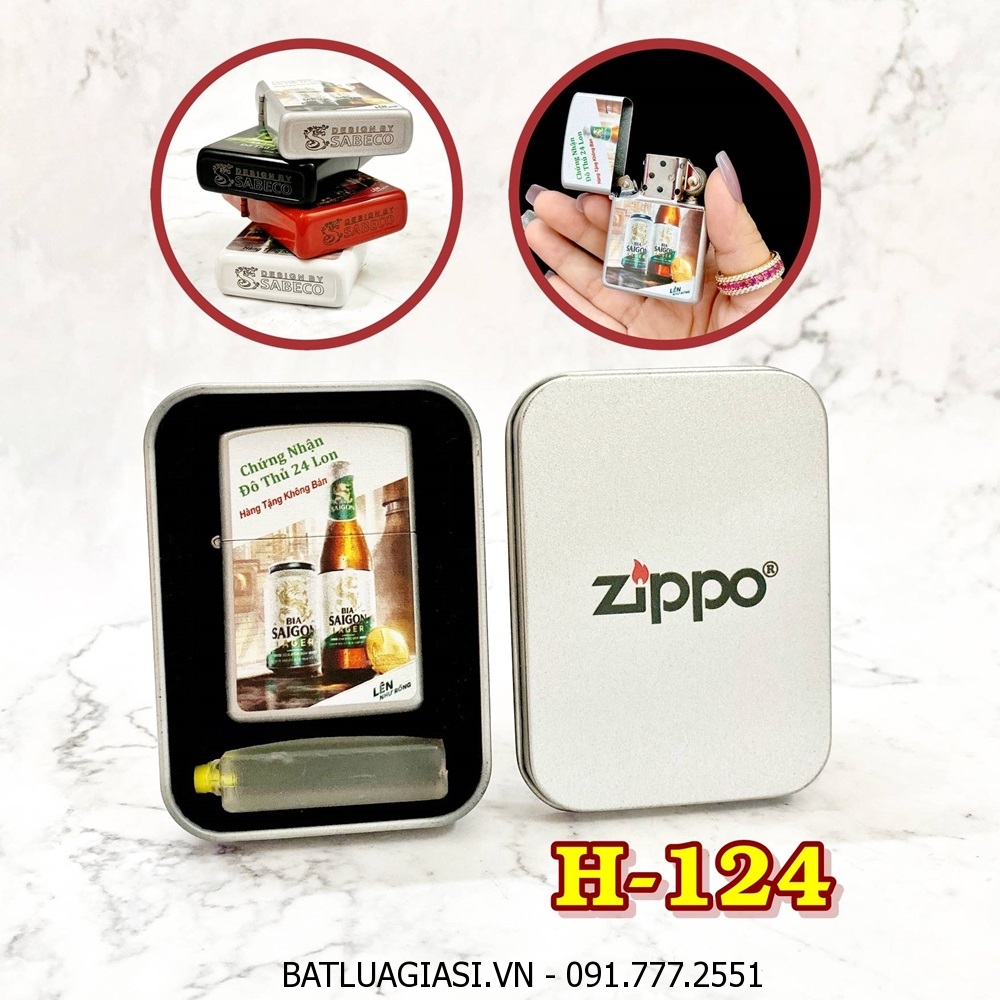 BẬT LỬA ZIPPO 2 MẶT THƯƠNG HIỆU BIA SÀI GÒN LAGER (QUÀ TẶNG TỪ BIA) - (HỘP THIẾC KÈM XĂNG) H-124