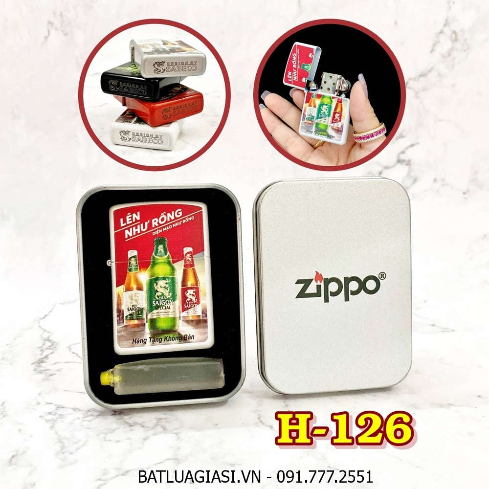 BẬT LỬA ZIPPO 2 MẶT THƯƠNG HIỆU BIA SÀI GÒN LÊN NHƯ RỒNG (QUÀ TẶNG TỪ BIA) - (HỘP THIẾC KÈM XĂNG) H-126