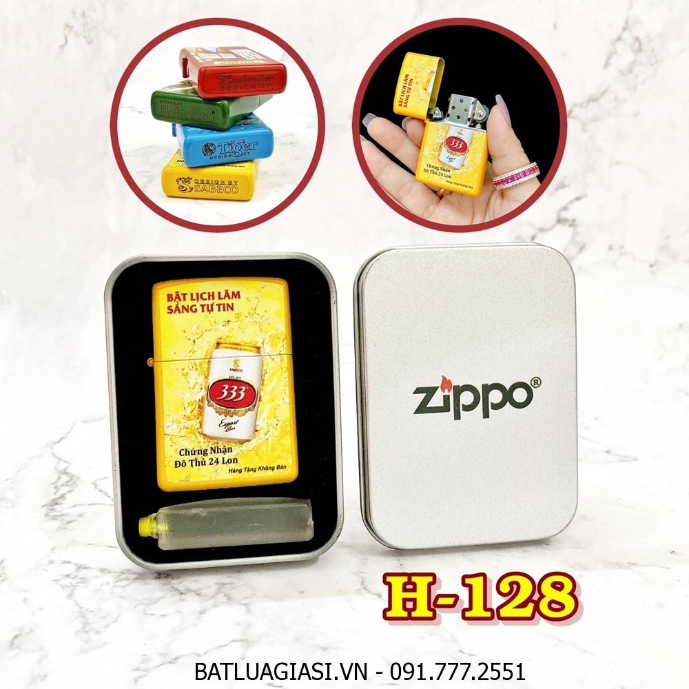 BẬT LỬA ZIPPO 2 MẶT THƯƠNG HIỆU BIA 333 (QUÀ TẶNG TỪ BIA) - (HỘP THIẾC KÈM XĂNG) H-128